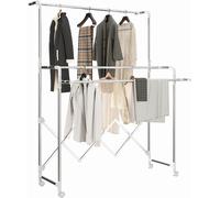 Séchoir à linge - 3 étages pliable - barres réglables et extensibles - 4 roulettes - autoportant - cadre métallique - argent - taille L