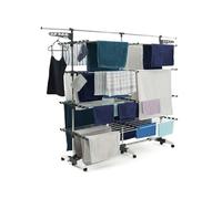IDMarket – Séchoir à linge Supra XXL 60 m 4 niveaux gris/blanc avec barre télescopique