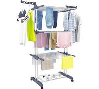Séchoir à linge économe en place avec roulettes – 4 niveaux, 6 volets rabattables et doubles volets latéraux pour l'intérieur et l'extérieur