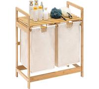 Séchoir à linge en bambou avec 2 tiroirs, 73 x 64 x 33 cm, blanc ivoire