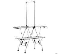 HOMCOM Séchoir à linge étendoir pliable avec roulettes grand espace d'étendage acier inoxydable 138,5 x 63 x 208 cm argent noir