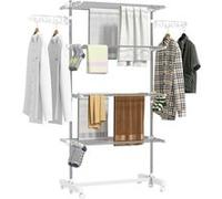 HomCom Séchoir à linge étendoir pliable 4 niveaux ailes latérales Argent 80–142×55×152 cm