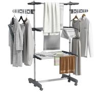 Séchoir à linge - HOMCOM - étendoir pliable ailes latérales intérieur extérieur 3 niveaux - acier - 142x55x152cm - gris