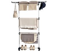 Séchoir à linge - HOMCOM - étendoir roulettes pliable ailes latérales 3 niveaux - acier - 73x64x177cm - noir argent
