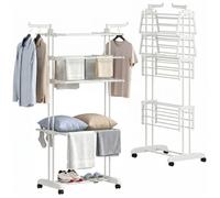 HOMCOM Séchoir à Linge Étendoir Pliable 4 Niveaux 73x64x172 cm Blanc | 4 Roulettes, Cadre en Acier, Ailes Latérales, pour Intérieur Extérieur
