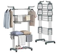 HOMCOM Séchoir à Linge Pliable 5 Niveaux avec roulettes, Étendoir Linge Intérieur avec Ailes Latérales, Cadre en Acier, pour Intérieur et Extérieur, 73 x 64 x 172 cm, Gris