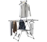 Séchoir à linge - HOMCOM - pliable - ailes réglables 5 niveaux 4 supports à chaussures - acier inoxydable - 139x62,5x201cm - argenté