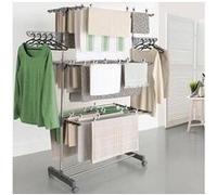 IDMarket - Séchoir à Linge Vertical Pliable 3 Niveaux Maxima capacité 25M avec cintres et Pinces et Gris