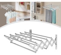 Séchoir à linge mural / porte-vêtements - Extensible - Pliable - 7 barres - Capacité de charge 40 kg - Acier inoxydable - Réglable de 42 à 80 cm - Argent
