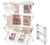 Séchoir à linge pliable, 3 niveaux et 11 barres, gain de place, sèche-linge pliable, porte-serviettes, adapté aux petits espaces, 105 x 37 x 43-76 cm, blanc Matériaux de haute qualitéCe séchoir à ling