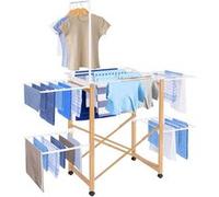 IDMARKET Séchoir à linge pliable DELUXE capacité 22M avec tringle blanc et effet bois