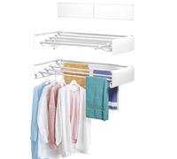 Séchoir à linge pliable mural 60 cm, 2,5 m linéaire, 4 tiges aluminium, 18,1 kg, gabarit mural, embout tournevis (blanc, 24)