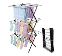 Séchoir à Linge Pliable Relaxdays, 27 Barres, H x L x P : 115 x 53,5 x 52 cm, métal, séchoir Tour Compact, Noir