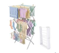Séchoir à linge pliable Relaxdays, 27 barres, H x L x P : 115 x 53,5 x 52 cm, métal, tour gain de place, blanc