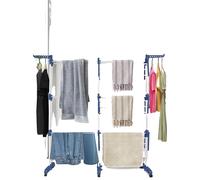 Séchoir à linge, pliable, structure à plusieurs niveaux, bleu et blanc, XXL-c