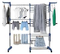 Séchoir à linge pliable, structure à plusieurs niveaux, bleu-gris, XXL