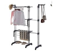 Séchoir à linge, pliable, structure à plusieurs niveaux, gris, XXL-d