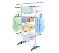 Séchoir à Linge Pliant à 4 Niveaux, Etendoir à Linge intérieur en Acier Inoxydable avec Barre Supérieure Extensible, Sarcelle