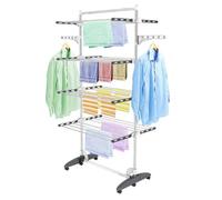 Todeco Séchoir à Linge Pliant à 4 Niveaux, Etendoir à Linge intérieur en Acier Inoxydable, avec Barre Supérieure, Ailes réglables en Hauteur, Gris