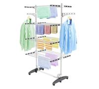 Séchoir à Linge Pliant à 4 Niveaux, Etendoir à Linge intérieur en Acier Inoxydable, Sèche-Linge 2tendoir Pliable, Gris