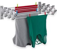 Séchoir à linge Relaxdays à fixation murale, 8 m de corde, extensible, dimensions : 27 x 95 x 60 cm, séchoir mural en aluminium, argent