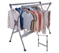 Séchoir à linge Relaxdays, extensible, pliable, H x l x P : 126,5 x 150-250 x 76 cm, pour cintres, séchoir à linge, couleur argent