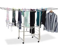 Séchoir à linge Relaxdays XXL, séchoir sur pied, séchoir à linge en forme de tour avec ailes et roulettes, pliable, dimensions H x L x P : 111 x 185,5 x 53 cm, couleur argent