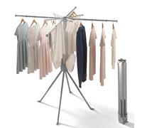 Séchoir à linge - Séchoir à trois pieds - Version améliorée - Extensible - Pliable - Acier au carbone - Peu encombrant - Pour l'intérieur et l'extérieur - Kaki foncé