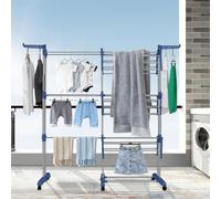 Séchoir à linge - Séchoir pliable - Grande capacité - Acier inoxydable - XXL - Bleu-gris