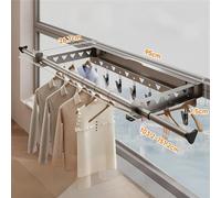 Séchoir à linge télescopique - Support mural rabattable - Acier inoxydable - Sept pinces - Longueur 95 cm - Gris