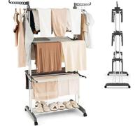 Séchoir à linge - Tour à linge à 4 étages - Avec roulettes - Pliable - Autoportant - Extensible - Plastique PP - Gris