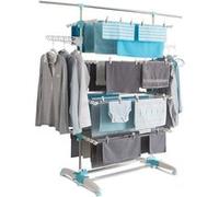 IDMarket Séchoir à linge vertical Optimum 4 niveaux capacité 30 m tringle télescopique blanc/bleu
