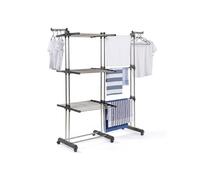 IDMarket - Séchoir à Linge Vertical Pliable et Extensible 3 Niveaux GIGA capacité 27M avec cintres et Pinces INOX et Gris