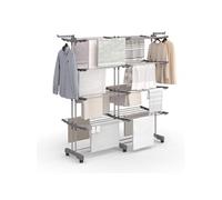 Séchoir à linge vertical pliable et extensible 4 niveaux MAXI capacité 50M inox et gris