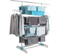 Séchoir à linge vertical pliable - RUSSBOY - 4 niveaux modulables - Capacité 30M - Tringle télescopique - Blanc et bleu