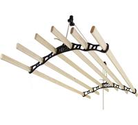 MonsterShop Étendoir à linge suspendu 2,4 m - 6 lattes pin verni - Poulie noire fonte