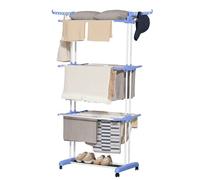HOMCOM Séchoir à Linge étendoir Pliable Ailes latérales Utilisation intérieure et extérieure 73 x 64 x 172 cm 3 Niveaux Bleu
