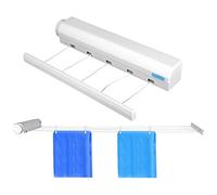 Séchoir Linge Rétractable Mural, 5 Cordes 3,75m | Mécanisme verrouillage, plastique solide, pour salle de bain balcon terrasse