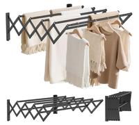Séchoir mural extensible - Inox - Extensible de 12 à 68 cm - 7,5 kg - Noir