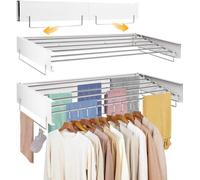 Séchoir mural, extensible jusqu'à 100 cm, 6 barres en acier inoxydable, blanc, pour l'intérieur et l'extérieur