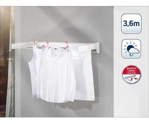 Séchoir Mural Leifheit Telegant 36 Protect Plus, Étendoir Mural Dépliable, 3.60m, 72cm Barres, Inoxydable, Blanc