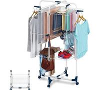 Séchoir tour, pliable et peu encombrant, 3 niveaux, 6 ailes pliables, sur roulettes et stable, séchoir à linge mobile en forme de tour, séchoir à linge pour les grandes familles à l'intérieur et à l'e