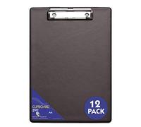 Seco Lot de 12 porte-blocs recouverts de PVC avec clip ultra résistant Noir Format A4+