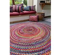 Second Nature Online - Sundar Tapis de Salon Chindi Multicolore | Tissé à la Main | Tapis Tressé de Chiffon | Ecoresponsable: 100% Tissus Recyclés | d'origine Éthique (Rond - 150 cm de Diamètre)