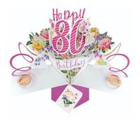 Second Nature Pop196 - Carte d'anniversaire pop-up - Motif floral, 80e anniversaire