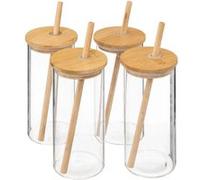 Coffret Carafe, 4 Verres & Pailles Bambou 28cm Transparent