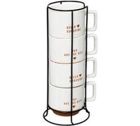 Secret de Gourmet - Lot de 4 Mugs sur Rack "Hello" 30 lanc Blanc G