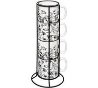 Secret de Gourmet - Lot de 4 Mugs sur Rack "White Floral" 24 lanc Blanc G