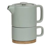 Secret de Gourmet – Théière Solitaire Nature Mint – Faïence, bambou, tasse amovible