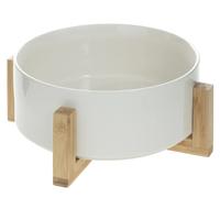 Secret de Gourmet Saladier en céramique et support en bambou blanc - 23 cm